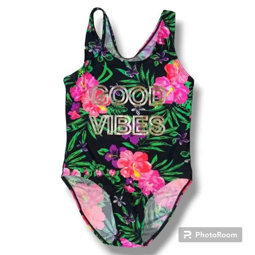 Real Love Size 6X Floral One Piece Swimsuit-Good Vibes-Racerback-Tropical